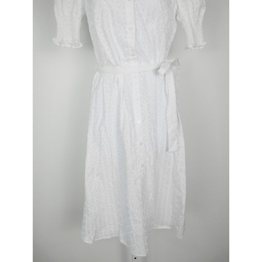 Tommy Hilfiger Women's White Puffed Sleeve Eyelet Midi Dress XS - Picture 4 of 14